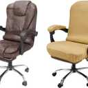 NeColorLife Stretchable Office Chair Cover with Armrest Covers - Thick Checked Jacquard High Back Desk Chair Slipcover for Rotating Chairs (Large Size, Camel)