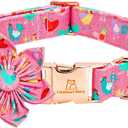 Lionheart glory Easter Day Dog Collar with Flower Dog Collar for X-Small Dogs, Easter Chickens Colorful Dog Flower Collars Spring Pink Collars Puppy Collar Flowers