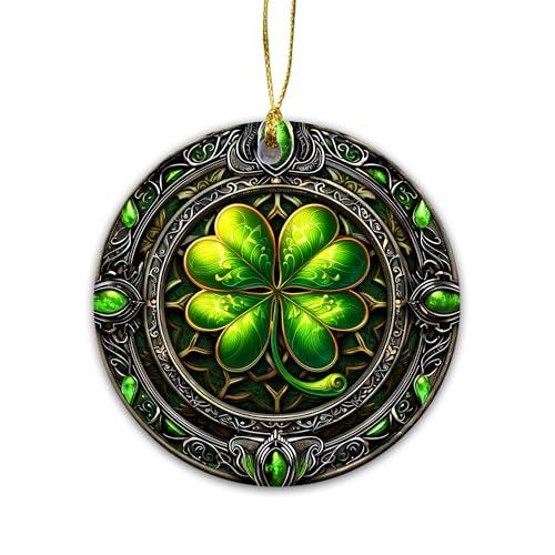 Saint Patrick’s Day Ornament | Vintage Green Lucky Four Leaf Irish Christmas Ornament, Ireland Heritage Luck of The Irish (Crystal Lucky Clover) Pack of 2