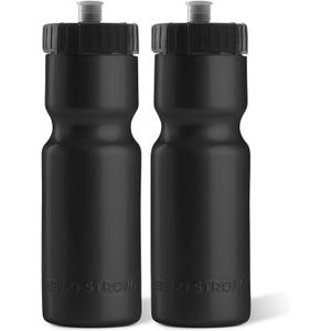 50 Strong Sports Water Bottles  Reusable 22 oz BPA-Free Plastic Bottles with Pull Top Cap  Made in USA  Top Rack Dishwasher Safe  Fits Most Bike Cages Brand (Black)