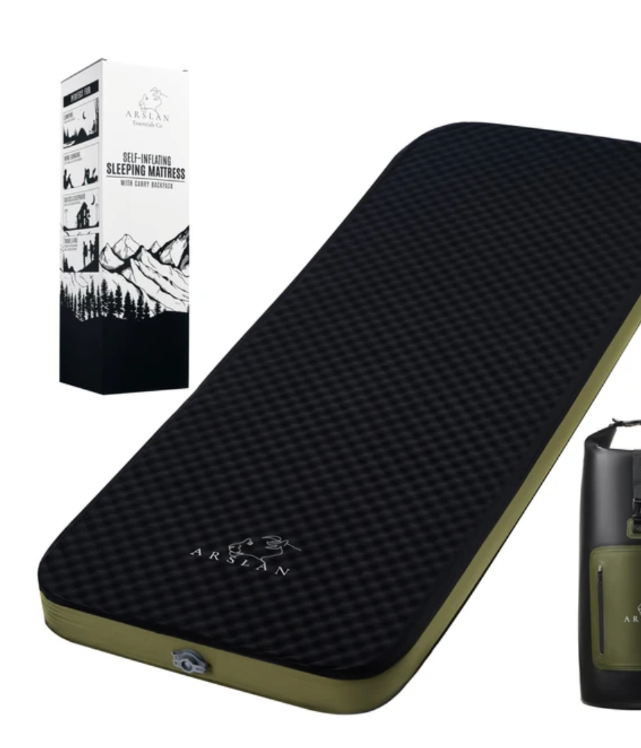 ARSLAN Self-Inflating Sleeping Pad for Camping - 4” Thick Memory Foam Camping Air Mattress with Waterproof Backpack - Ultralight Single Inflatable Sleeping Mat for Backpacking, Tents, SUVs & Trucks