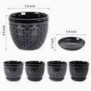 Sureasy Ceramic Indoor Plant Pots - 5.6 Inch Flower Pots for Plants with Drainage Hole and Saucer, Embossed Planter for Succulents, Orchid, Cactus, Indoor Home Decor, Set of 4, Black