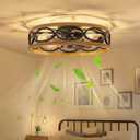 20" Ceiling Fans with Lights and Remote, 6 Wind Speeds 3 Timing Quiet Flush Mount Low Profile Caged Ceiling Fan for Bedroom Living Room Kitchen, Farmhouse Reversible Ceiling Fan, Wood Grain (Black)
