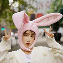 Easter Bunny Hat Ear Funny Plush Hood Women Costume Rabbit Hat Cosplay Halloween Party Holiday Hat, Pink