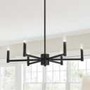 ASGYISA 6-Light Candle Chandeliers Modern Black Farmhouse Ceiling Light Fixture Industrial Pendant Lighting for Dining Room Living Room Bedroom Kitchen Island Foyer, 35inch, L-2201