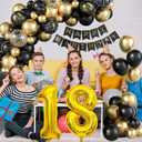 18th Birthday Decorations for Boys Black and Gold Balloons Garland Arch Kit with Number 18 Foil Confetti Balloon Happy Birthday Bunting Banner Black Gold Party Decor for 18 Years Old Men Anniversary