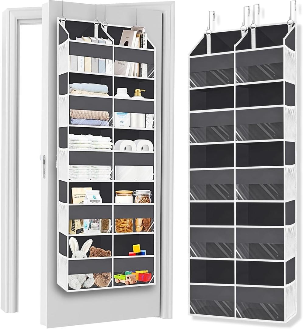 Over the Door Organizer 5 Tiers, Extra Large Behind Door Storage of 10 Compartments, 80 lbs Weight Capacity Over Door Organizer, Door Hanging Organizer for Closet, Diaper Organizer, Room storage (Gray)