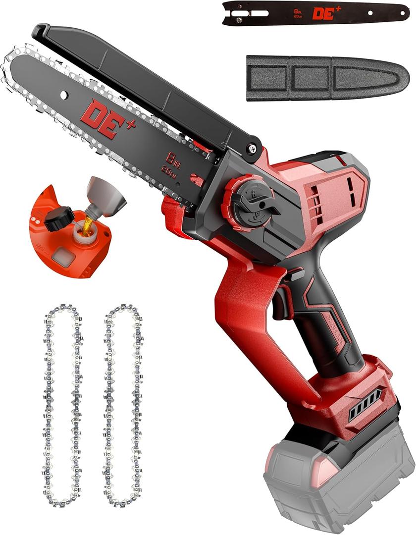 DeForce 8" Cordless Mini Chainsaw, for Milwaukee M18 18V Battery, Brushless Chainsaw for Tree Trimming Wood Cutting, Handheld Electric Power Chain Saw with Auto Oiler, Auto-Tension(Bare Tool Only) (Red)
