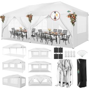 COBIZI 10x20 Pop Up Canopy Tent with 6 Sidewalls Party Tents for Parties Weddings Backyard Waterproof Commercial Instant Outdoor Events Tent with Stakes, Ropes（10 x 20 ft White