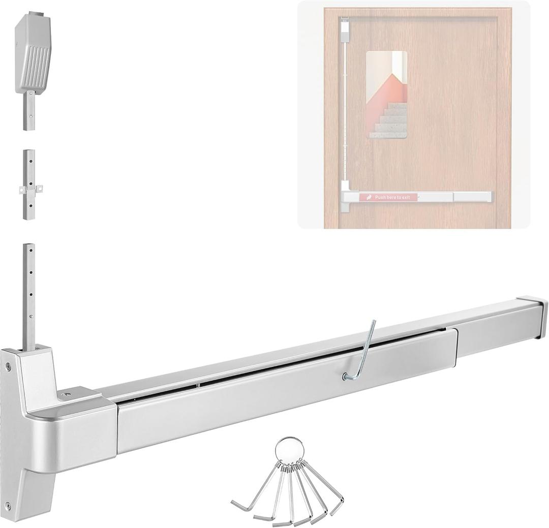 IRONWALLS Surface Vertical Rod Exit Device, 32in Commercial Door Push Bar Panic Device with Single Point Top Latching, Stainless Steel Emergency Exit Panic Bar for 32"-48" (W), 6.7ft-8.1ft (H) Doors