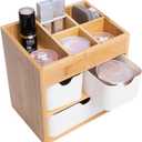 Bamboo Makeup Organizer with 3 Drawers, Dresser Cosmetic Organizer Box,Bamboo Desk Organizer for Home with Adjustable Dividers