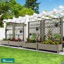 YITAHOME 43.3x17.7x61 in Planter Boxes Outdoor with Trellis, Resin Raised Garden Bed with Wheels & Drain Plug 2pcs for Climbing Plants, Weather-Resistant Design, Brown