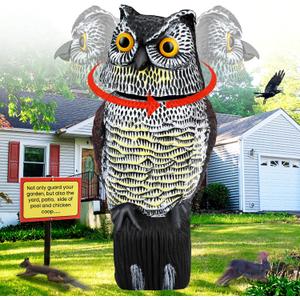 Owl Decoys to Scare Birds Away, Waterproof Garden Owl Statue with 360 Rotating Head, Pigeon Repellent and Squirrels Deterrent for Outdoor Patios, Pools, Rooftops and Vegetable Gardens
