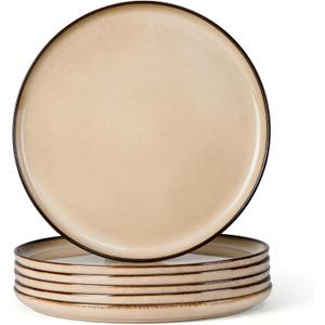 Herogo Ceramic 10.43 Inch Dinner Plates Set of 6, Stoneware Dinnerware Plate Set, Double Reactive Glaze Large Dinnerware Plates for Kitchen, Microwave, Oven & Dishwasher Safe, Cream Khaki