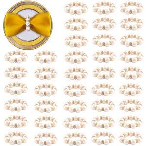 100Pcs Gold Disposable Napkin Rings Imitation Pearl Ring Napkin Holder Delicate White&Gold Beaded Serviette Buckles for Wedding Party Dinner Table Decor and Daily Use