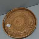 Coffee Table Tray Round Rattan Ottoman Tray Woven Serving Trays with Handles for Home and Kitchen Decorative Natural (Large 16.9 inch)