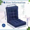 Juexica 4 Sets Outdoor Patio Cushions High Back Outdoor Chair Cushions Rocking Chair Cushion Waterproof Indoor Patio Fastness Chair Pads with Ties for Seasonal Indoor Home Office (Navy Blue), 16 x 16 x 3.5