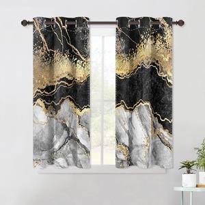 Blackout Curtains Black Grey Gold Marble Window Drapes Fluid Gold Foil Gothic Window Curtains Modern Abstract Art Window Treatments for Youth Living Room Bedroom Kitchen, 21x63 inch, 2 Panels