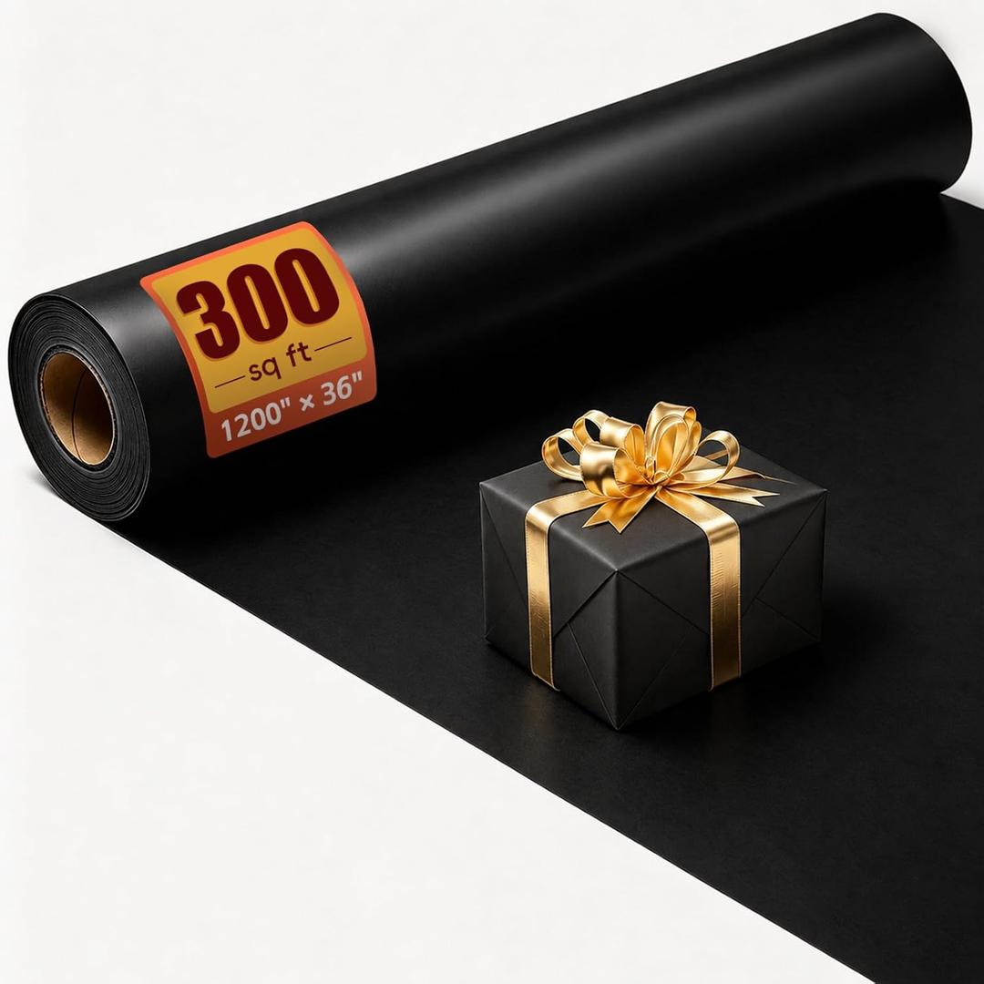 Black Craft Paper Roll, 36" x 1200" (100') Bulletin Board Paper | Banner and Poster Paper Roll for Drawing, Painting, Kids Art, Gift Wrapping, Floral Bouquets, Packing, and Table Covering