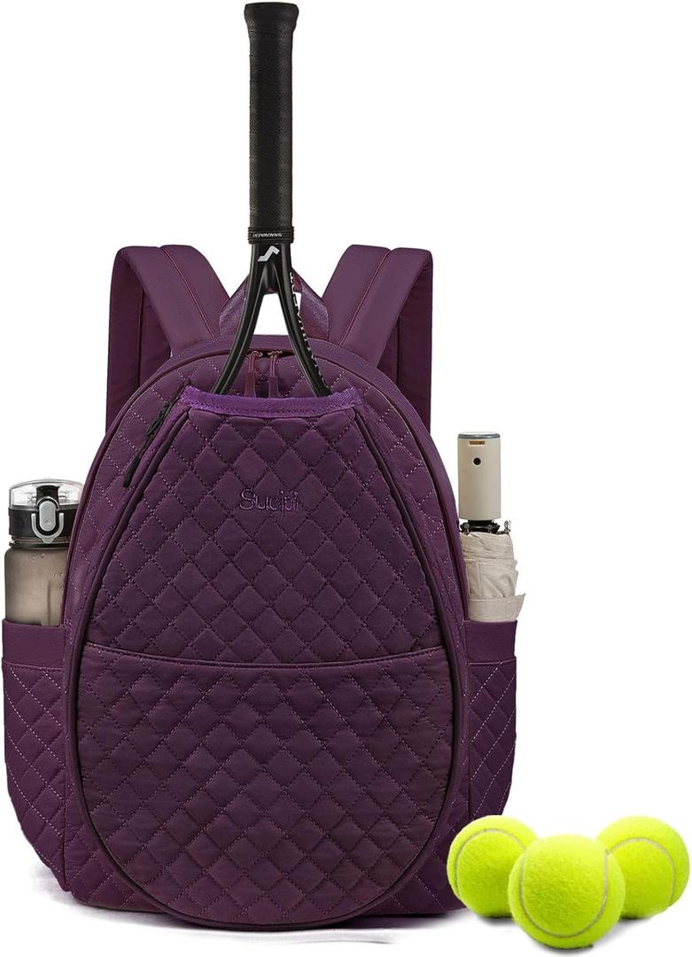 Sucipi Tennis Bags for Women, Quilted Tennis Racket Bag Backpack for Tennis Racquet, Pickleball Paddles, Badminton (Medium, Purple)