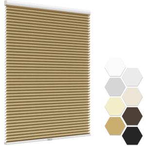 LazBlinds No Tools No Drill Cordless Cellular Shades, Light Filtering Honeycomb Shades Pleated Blinds for Window Size 21" W x 48" H, Brown