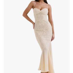 meilun Elegant Mesh Wedding Guest Dress Flowy Ruffle Bodycon Maxi Dress Fishtail Long Formal Dress (M)