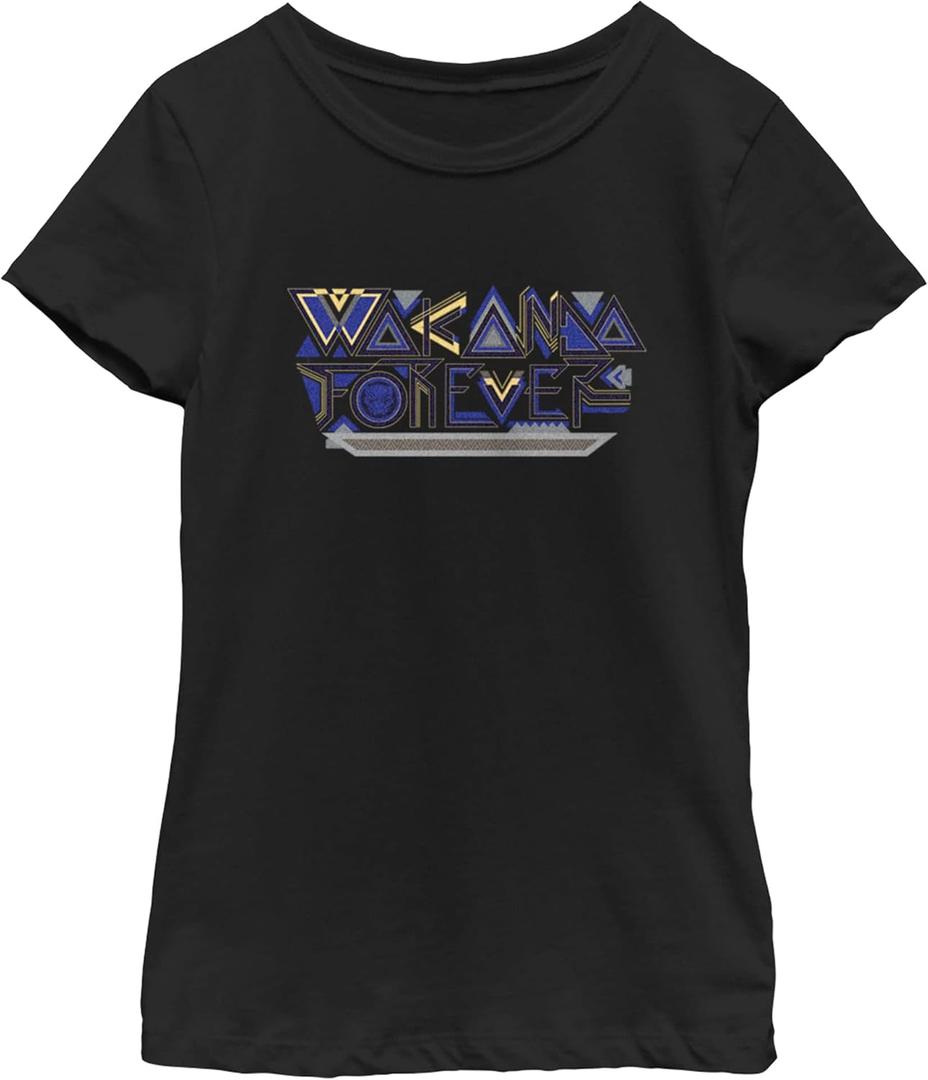 Marvel Girl's Wakanda Forever Pattern T-Shirt (Black, XS)