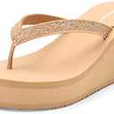 DREAM PAIRS Women's Platform Flip Flop Rhinestones Arch Support Comfortable Soft Cushion Wedge Flip Flops Summer Thong Sandals 8