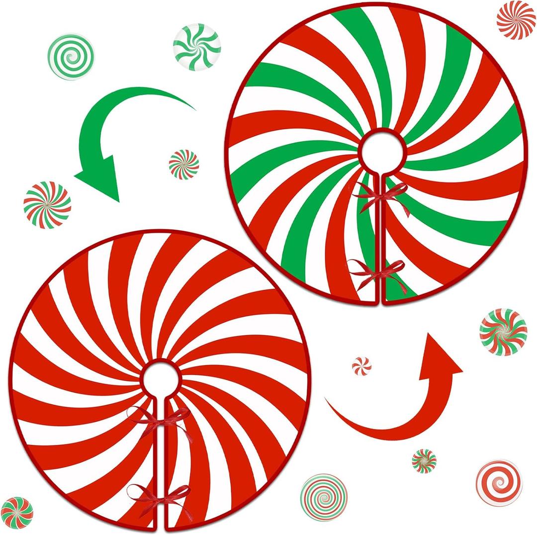 Mini falda de rbol de caramelo de Navidad de 15 pulgadas, tapete reversible de impresin de doble cara para suministros de fiesta de Navidad en interiores y exteriores