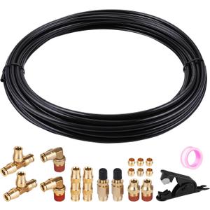 60 FT 1/4" DOT Air Line Kit with 18 Brass Fittings, Nylon Air Hose, Black, 60 Feet, 1/4" NPT Push To Connect Fittings, Suspension Kit, Schrader Valves