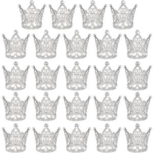 uxcell 24Pcs Mini Crown Cake Toppers, Alloy Queen Princess Little Silver Crown Tiara Cupcake Heart Shaped with Pearl Rhinestone for Birthday Cake Decor Wedding Party, Little Heart Crown