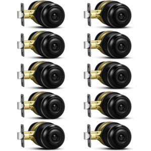 10 Pack Matte Black Door knobs, Keyless Interior Door Locks, Round Ball Keyless Doorknobs with Lock Privacy Door Handle for Bedroom Bathroom
