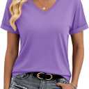 YUCOLEN Womens Short Sleeve V Neck T Shirts Casual Loose Tees Cotton Soft Breathable UPF 50+ Tops Summer 2026 (Purple, L)
