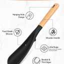 Cooking Spoon and Rice Scooper for Nonstick Cookwares, Great for Cooking and Serving Sturdy BPA-Free Matte Silicone, Wood Handle Spoon for Mixing, Scoop, and Scrape (Black)