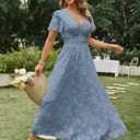 Simplee Women's Boho Floral Maxi Dress Flowy Casual V Neck Short Sleeve Wedding Guest Holiday Beach Long Dress (Blue, XL)