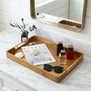 Solid Teak Wood Serving Tray with Handles, 17"x13"x2" Rectangular Ottoman Tray for Living Room Kitchen Party, Rustic Decorative Tray for Home Coffee Table Breakfast Dinner Bar