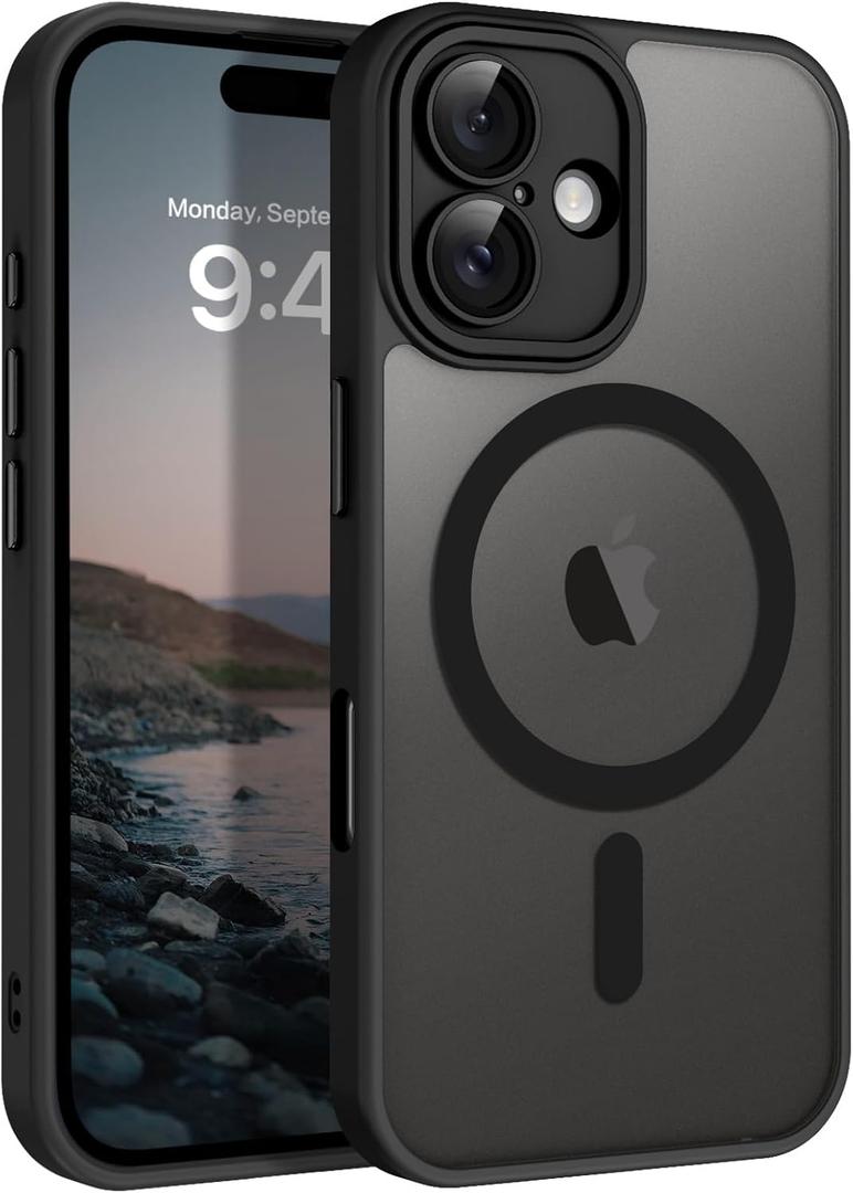 BENTOBEN Compatible with iPhone 16 Case, Upgraded [Full Camera Protection] [Compatible with Magsafe] [Translucent Matte] Shockproof Protective Cover Phone Case for iPhone 16 6.1 Inch, Black