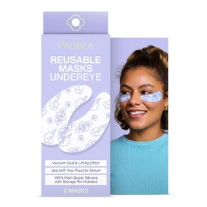 Pacifica Reusable Mask  Under Eye Mask Silicone Face Mask for Fine Lines & Dark Circles, Pair with Serum, Storage Tin Included, Vegan & Cruelty-Free, 2 Pieces