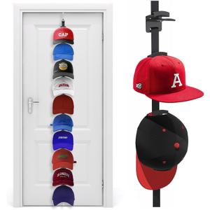 Hat Organizer for Baseball Caps, Over the Door Hat Rack with 10 Display Hooks and Hanger, 2-Way Hanging Hat Storage and Hat Holder for Bedroom, Entryway or Garage Doors 1 Pack