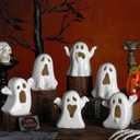 Wesiti 6 Pcs Ceramic Ghost Light up Halloween Decorations Indoor Small White Ghost Figurines Gothic Home Decor Spooky Statue Gift for Desk Tabletop Centerpieces Party Props