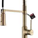 Brushed Gold Kitchen Sink Faucets, Commercial High Arc Single Handle Kitchen Faucets for Pull Down Sprayer Modern Spring with Deck Plate 22 inch