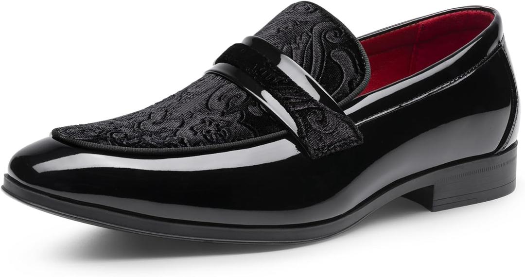 Bruno Marc Men's Tuxedo Patent Loafers Classic Velvet Slip-on Dress Shoes (9.5)