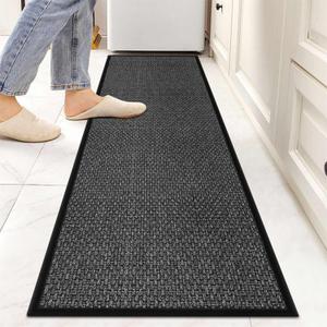 6ft Kitchen Runner Rugs Non Skid, Absorbent Small Jute Kitchen Carpet Rugs, Rubber Backed Home Floor Mat, Black