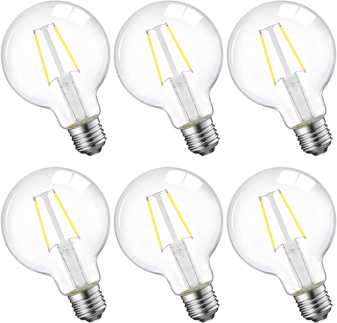 E ENERGETIC LIGHTING Dimmable G25 LED Light Bulb, G25 (G80) Clear Glass Globe Bulb, 60W Equivalent, 5000K Daylight, Christmas Light, E26 Standard Base, UL Listed, 6-Pack