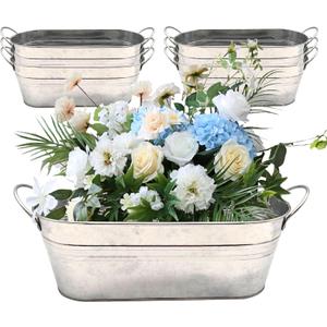 Haploon 6Pcs Galvanized Bucket Planter Galvanized Metal Oval Planter with Handles Small Galvanized Oval Planters Tub Decor for IndoorsOutdoors BarWedding and More 11.42 x 3.94 x 2.99 Inch
