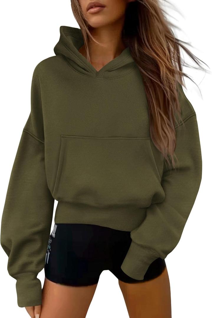 PRETTYGARDEN Women's 2026 Fall Hooded Sweatshirts Long Sleeve Half Zip Cropped Hoodies Pullover Winter Fashion Clothes (Large)