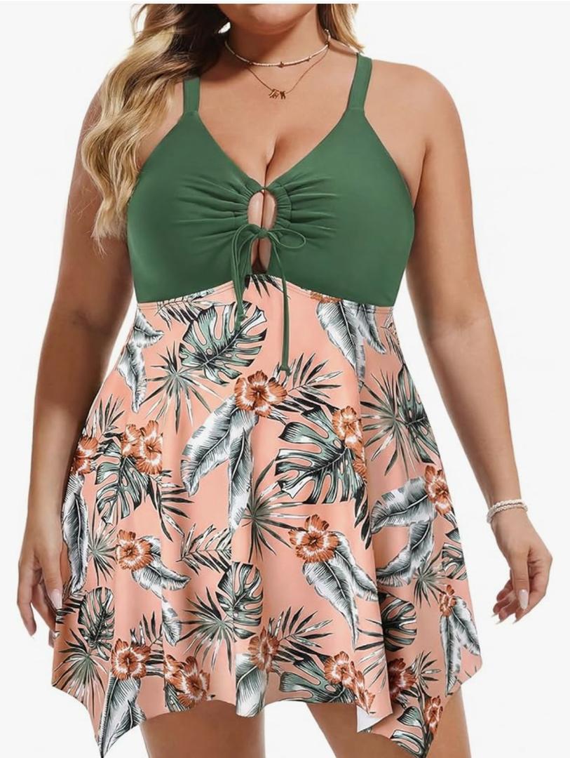 Hanna Nikole Women Plus Size Swim Dress, One Piece Swimsuits Tummy Control Bathing Suit Adjustable Cut Out Swimwear, Size 24W