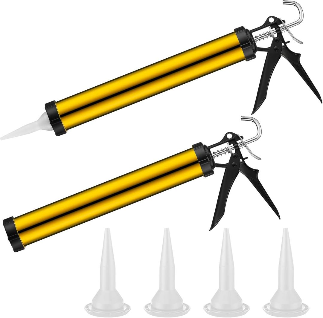 Lasnten 2 Pack Sausage Caulk Gun 20 oz Aluminum Cordless Sausage Caulking Gun with 4 Cone Nozzles, 18: 1 Thrust, Aluminum Sealant Hand Caulk Kit for Contractors (Gold)