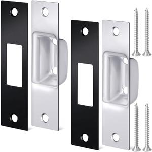 Hicarer 2 Pcs Box Strike Plate 1-1/4" x 4-7/8" Door Lock Striker Plate Deadbolt Strike Plates Universal Latch Restorer Security Latch Restorer for Exterior Doors Home Office Residential Use(Black)