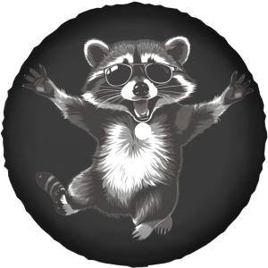 Funny Raccoon Spare Tire Wheel Cover with Backup Camera Hole Leather Wheel Cover Compatible with Wrangler JL (18 inch)